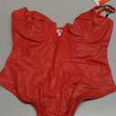 Popilush Body Suits for Womens Tummy Control - Faux Leather Bodysuit Deep V Neck Thong Sleeveless Corset Tank Top (Large, Red)