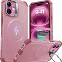 ESR for iPhone 16 Case with Stash Stand, Camera Control, 23FT Military-Grade Shock-Absorbing Drop Protection, Compatible with MagSafe Accessories, Magnetic Cyber Series, Pink