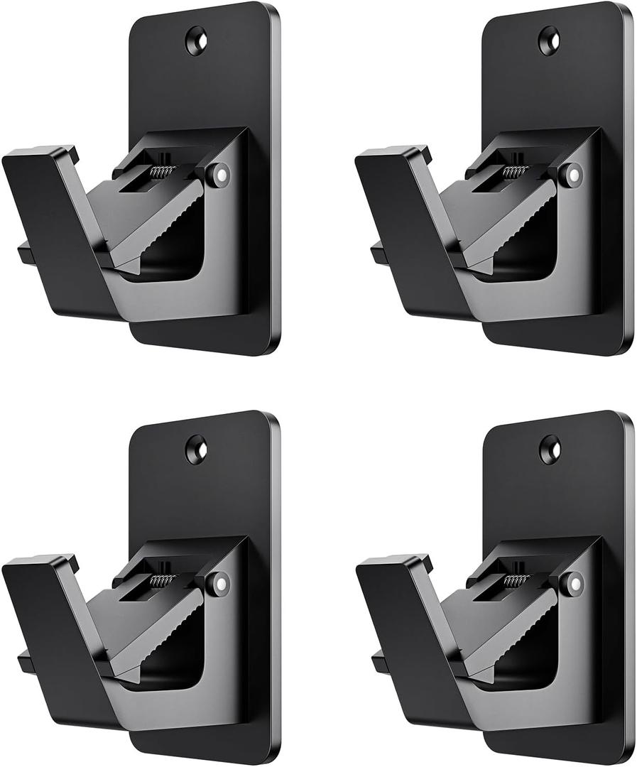 Universal Curtain Rod Holders, No Drill Curtain Rod Brackets, Self 3M Adhesive Curtain Rod Brackets Up to 30 LB, Nail Free Curtain Rod Hooks for Bathroom, Bedroom, Livingroom, Kitchen (4PC, Black)