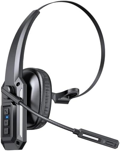CPTEA Bluetooth Headset, Trucker Bluetooth Headset with Noise Cancelling Microphone & Mute Button, 60Hrs Working Time, Wireless On-Ear Headphones with Mic for Work/Cellphone/Laptop/Office - Black