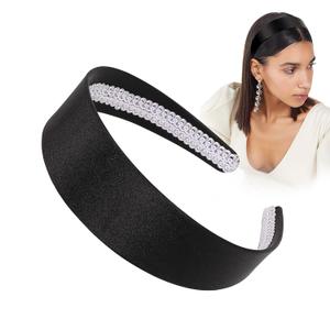 2 x Ivyu Black Headband Wide headbands for Women - 70s Headband Halloween Satin Headbands for Adults Girls 60s headband Hard Head Bands
