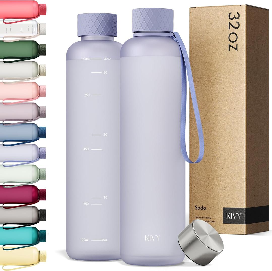 KIVY Slim Water Bottle 32oz [Lightweight & Shatterproof] - Reusable Tritan Water Bottle - Leak Proof Water Bottle for Women & Men - No Spill Drinking Bottle - Dishwasher Safe - BPA Free, Light Blue, 32 Ounces