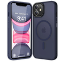 Strong Magnetic for iPhone 11 Case Compatible with Magsafe, [13FT Drop Resistant] Translucent Matte Skin Feeling Back, Aluminum Alloy Keys Shockproof Phone Case, Deep Blue Pack of 2