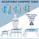VILLEY Folding Camping Table 3FT, Adjustable Height Portable Aluminum Table with Handle, Lightweight Foldable Table for Outdoor Picnic BBQ Travel Camping Indoor Use