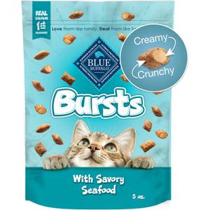Blue Buffalo Bursts Crunchy & Creamy Cat Treats, Great for Training, Savory Seafood, 5-oz Bag (EXP 07/29/26)