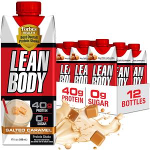 Lean Body Ready-to-Drink Salted Caramel Protein Shake, 40g Protein, Whey Blend, 0 Sugar, Gluten Free, 22 Vitamins & Minerals, 17 Fl Oz (Pack of 12) (EXP 06/26/26)