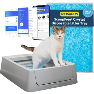 PetSafe ScoopFree Crystal Smart Automatic Litter Box - Uncovered Motion-Sensing Cat Box with Integrated Health Counter & App - Includes 1 Disposable Crystal Litter Tray