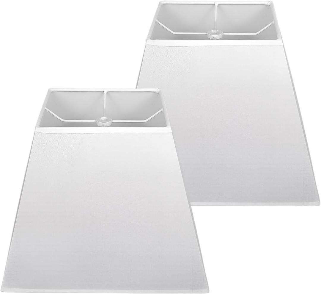 White Rectangular Lamp Shades Set of 2, No Assembly Required Lampshade 5" x 6.5" Top, 8" x12" Bottom, 10" High, Replacement Lamp Shades for Table Lamps, Floor Lamps, Metal Spider Fitter