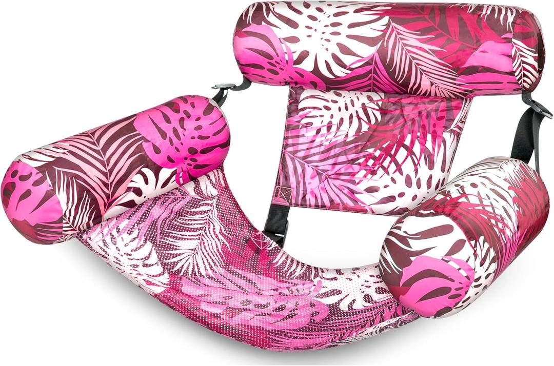 Sloosh Pool Floats Chairs Adult,Inflatable Pool Lounge,Plant Pattern Floating Mat Hammock,Blow up Water Chairs Noodles rafts for Party Summer Water Beach Fun Pink