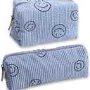 Cosmetic Bags for Women - 3PCs Corduroy Cosmetic Bag Aesthetic Women Handbags Purses Smile Dots Makeup Organizer Storage Makeup Bag Girls Case Bags (3Pcs blue)