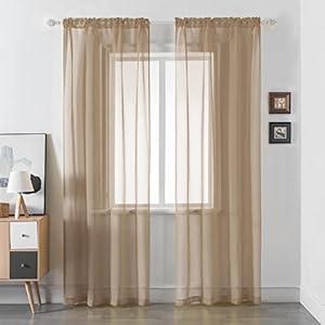 DUALIFE Brown Sheer Curtains 120 Inches Long,Faux Linen Semi Sheer Curtain Drapes for Living Room Bedroom Nursery Kitchen Bathroom Privacy Voile Window Treatment Panels,52 x 120 Inches,Set of 2