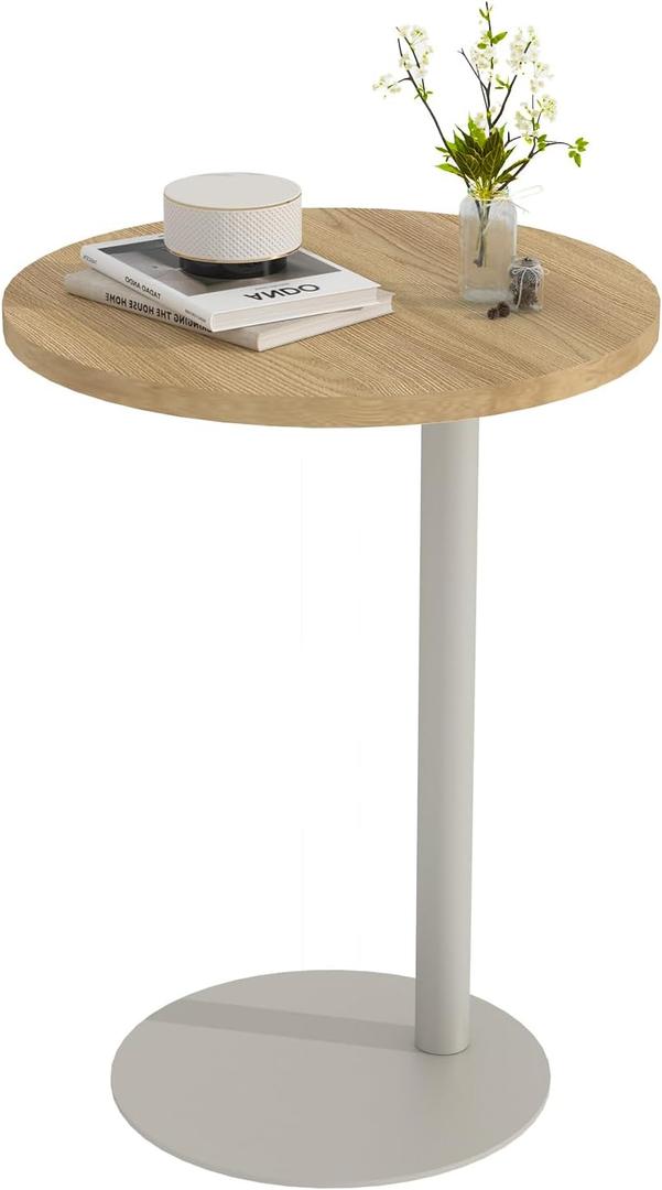 C Shaped Round End Table, Small Side Table for Couch,Tv Trays for Eating,Snack Sofa Tray Table with Metal Leg for Living Room, Bedroom, Bedside,and Office (Rustic Oak), 15.75" x 11.81" x 24.61"