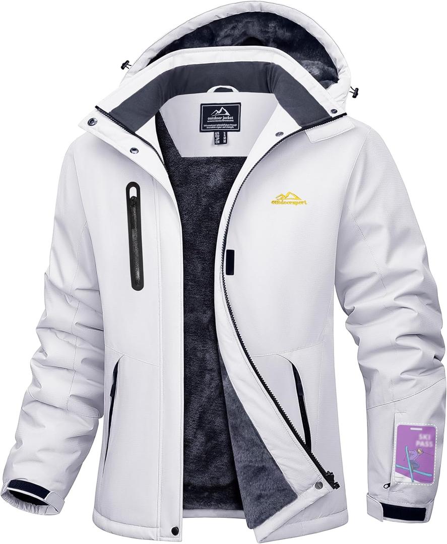 MAGCOMSEN Women's Winter Coats Waterproof Insulated Snow Ski Jacket Hood Fleece Lined Warm Mountain Snowboarding Windbreaker (Medium, White)