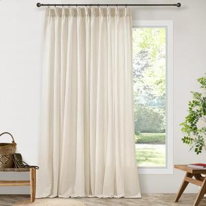 72 x 108 Inch Linen Curtains for Living Room Pinch Pleated Extra Wide Drapes with Hooks Light Filtering Semi Sheer Sand Beige Rustic Patio Sliding Door Curtains 108 Inch Length for Large Window