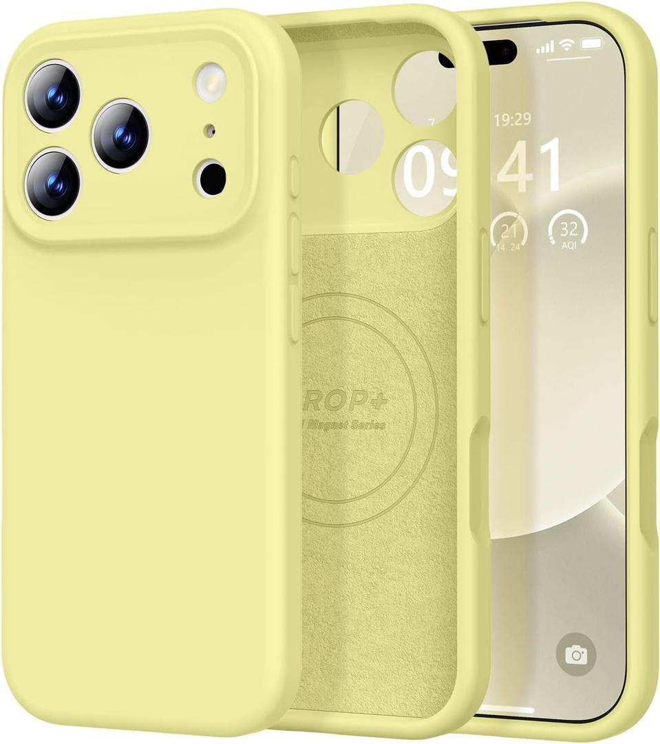 Vooii Magnetic for iPhone 17 Pro Max Case, Compatible with Magsafe (Premium Liquid Silicone) (Integrated Camera Control Button) Full Body Protective Anti-Scratch Microfiber Lining, Creamy Yellow