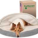 Furhaven 44" Round Orthopedic Dog Bed for Large Dogs w/ Removable Washable Cover, For Dogs Up to 80 lbs - Sherpa & Suede Snuggery - Gray, 44-inch (44.0"L x 44.0"W x 3.0"Th, Faux Lambswool & Suede Gray)