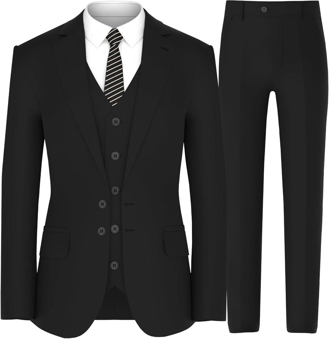Antonio Uomo Mens Suit Set  Classic Fit 3 Piece Blazer Single Breasted Jacket Vest Pants for Business Wedding Dress Suits (50, Black)