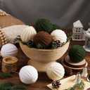 12 Pcs Neutral Crochet Christmas Ball Ornaments 3.15 Inch Rustic Knitted Xmas Tree Ornaments White Cream Brown Green Large Xmas Baubles Boho Modern Christmas Decor for Tree Farmhouse Decor