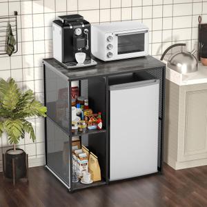KirKical 3-Tier Coffee Bar Cabinet with Mini Fridge Space, Heavy-Duty Rustic Grey Microwave Stand Baker Rack, Utility Storage Organizer Shelf for Home Kitchen Dorm, Slate Grey, 34"w X 22"d X 37.5"h