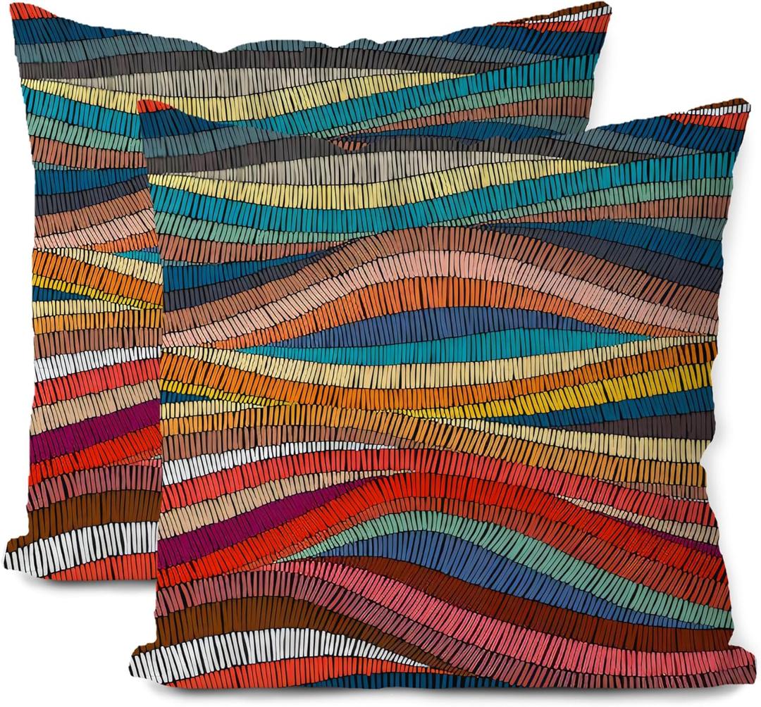 Likjad Colorful Pillow Covers Set of 2, Mid Century Modern Decor Throw Pillow Covers 18x18, Boho Pillow Covers, Rainbow Pillowcase, Bohemia Decor for Living Room, Bedroom