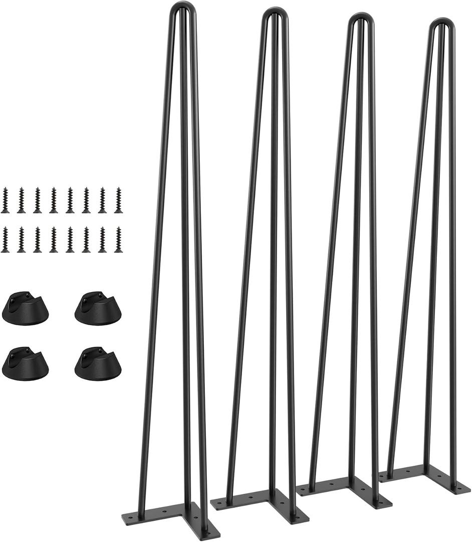 Hairpin Table Legs 28 inch – Set of 4 Metal Desk Legs Industrial Style Heavy Duty Steel Furniture Leg with Feet Protectors for Coffee Table/Side Tables/End Table/Nightstands/Bench/Stool DIY (Black)