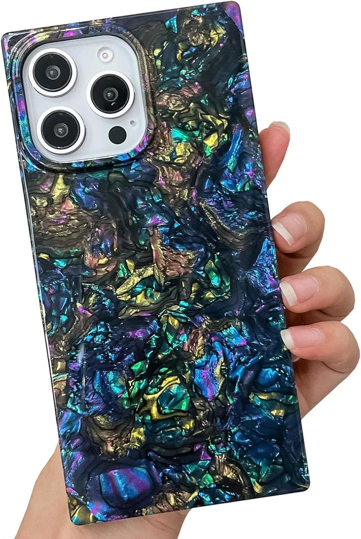 BANAILOA Compatible with iPhone 16 Pro Case Rectangle for Women,Luxury Sparkle Colorful Shell Protective Soft Slim Girly Cover Designed for iPhone 16 Pro - 6.3 inch (Black Shell)