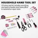 132 Piece Pink Tool Set, Womens Tool Kit for House, All Purpose Tool Kit for Home & Women, Small Home Repair Tool Set with Plastic Storage Toolbox for Garage, Office, College Dormitory, DIY Projects