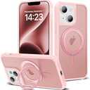 TOKVANZ Designed for iPhone 13/14 Case with 360° Rotatable Magnetic Ring Stand [Compatible Mag-Safe] [Military Grade Protection] Translucent Matte Phone Cases for Women Men 6.1'', Pink