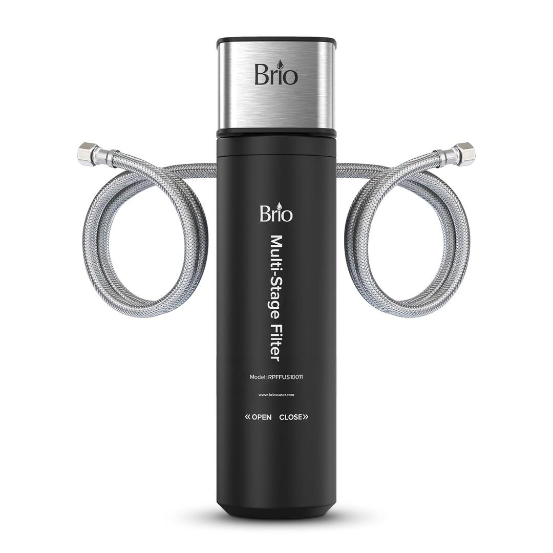 Brio 11" Under Sink Water Filter System for Kitchen & Bathroom Faucet | 3-Stage Single Housing 0.5 Micron Filters PFAS, Chlorine, Lead, Mercury+ | 10,000 Gallons or 2 Years | NSF 42 & 372 Certified