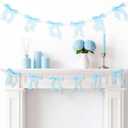 2 Strings Blue Bow Garland Banner, Pre-Strung Fish-Tail Organza Ribbon with 6.5ft Pearl Chain for Baby Shower, Bridal Shower, Wedding, Engagement, Graduation & Anniversary Party Decor
