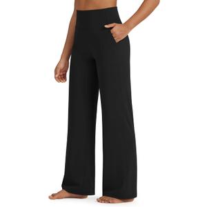 G4Free Dressy Casual Pants Woman Wide Leg Loose Casual Trouser Style Pants with Pockets (Black, L, Extral Tall)