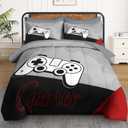 WeCozy Full Size Gaming Comforter Set, Red Black Video Game 7 Pcs Bedding for Kids and Teens, Gamepad Game-Themed Gamer Boys Room Decor with Flat Fitted Sheet