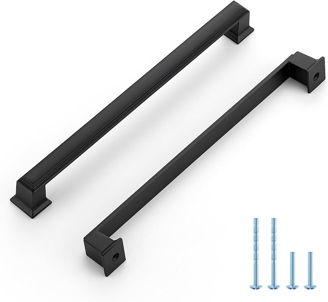 Ravinte Hardware 5 Pack Matte Black Cabinet Pulls, 7-1/2 Inch (192mm) Hole Center Zinc Alloy Drawer Handles for Kitchen Cabinets, Cupboards, Dressers, Square Solid Metal Hardware