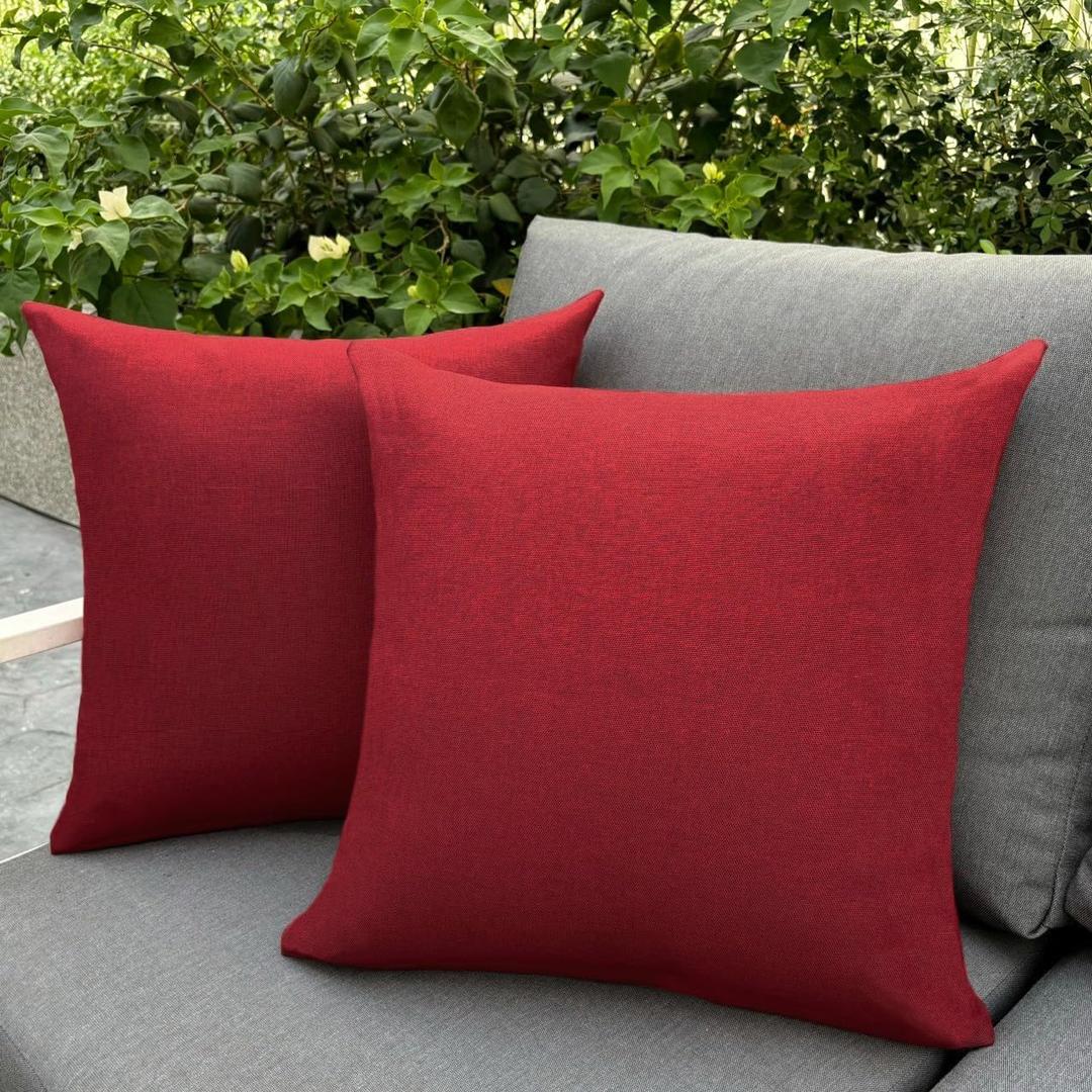 HER HWA Outdoor Throw Pillow Covers ONLY, 18x18 Inches, Pack of 2  Waterproof, Smooth Zipper, Durable Polyester for Outdoor/Indoor Decor, Machine Washable (Red)