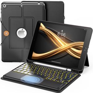 INFILAND Keyboard Case for iPad 9th/8th/7th Generation (10.2 Inch), 7-Color Backlight & High Precision Trackpad, Slim and Portable Detachable Folder Style Keyboard Case with Pencil Holder,Black
