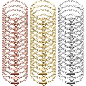 Hicarer 45 Pieces Bracelet Chains with OT Toggle Clasp Stainless Steel Bracelet Link Chains DIY Jewelry Making Supplies for Women Jewelry Crafts(Silver, Gold, Rose Gold)