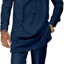 African Church Suits for Men Dashiki Shirt Pant Two Piece Outfits Casual Attire Nigerian Clothes (Blue, M)