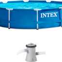 INTEX 28201EH Metal Frame Above Ground Swimming Pool Set: 10ft x 30in  Includes 330 GPH Cartridge Filter Pump  Puncture-Resistant Material  Rust Resistant  1185 Gallon Capacity (Blue)