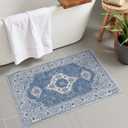 Seavish Blue Boho Bathroom Rugs, 18x26 Inch Vintage Distressed Absorbent Bath Mat, Small Non Slip Washable Bath Rug for Sink Shower Vanity, Soft and Comfortable Oriental Bathroom Floor Mat