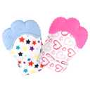 2Pack Silicone Teething Mitt, Soothing Infant Teething Mitten Pain Relief, Prevent Scratches Glove, Safe Silicone Teething Toys for 0-12 Months (Blue Dots & Pink Hearts)