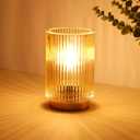 Battery Operated Lamp, Cordless Table Lamp with Timer, Desk Bedside Lamps with LED Warm Light, Glass Small Table Lamp for Bedroom, Bathroom, Living Room, Home Decor - Amber