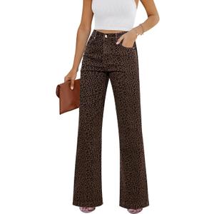 GRAPENT Women's Flare Jeans High Waisted Wide Leg Baggy Jean for Women Stretch Denim Pants (Brown, XL)