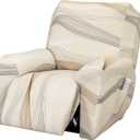 FUANGUI Recliner Chair Cover 4-Pieces Lazyboy Cover for Recliner Chair with Storage Pockets Furniture Protector for Living Room, Jacquard Sofa Slipcover for Kids, Pets, Dog and Cat, 01