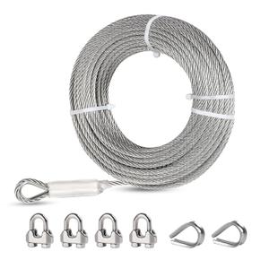 3/8" Wire Rope Kit with 150FT 304 Stainless Steel Cable, M10 Clamps&Thimble