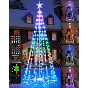 Brightever Smart Christmas Cone Tree, 7FT 295 LED Outdoor Christmas Tree Prelit with 16 Million RGB Light Show, APP/Remote Control Color Changing Music Sync Outdoor String Lights for Xmas Decorations