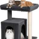 Cat Tree for Large Cat, 20.9 * 15.7in Large Perch Bed for Adult Cats, 22.8in Cat Tower with Scratching Post, Cat Condo with 2-Door for Indoor Cats, Dark Gray