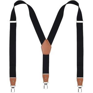 Pack Of 2 JRHEJTFZ Men's Adjustable Y-Back Suspenders – Heavy-Duty Elastic Polyester & Leather with Triple Metal Clips for Jeans