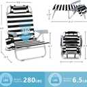 Beach Chair for Adults, 5 Position Lay Flat Backpack Beach Chair with Cooler, Cup Holder and Storage Bag, Portable Folding Heavy Duty Beach Lounger for Outdoor, Lawn, Camping, Festivals-Pink Stripe, Small