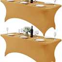 Hezuzo 2Pack Spandex Table Cover for 6Ft or 4fT or 8ft Table Universal Fitted Stretch Tablecloth for Party, Banquet, Wedding and Events-Gold