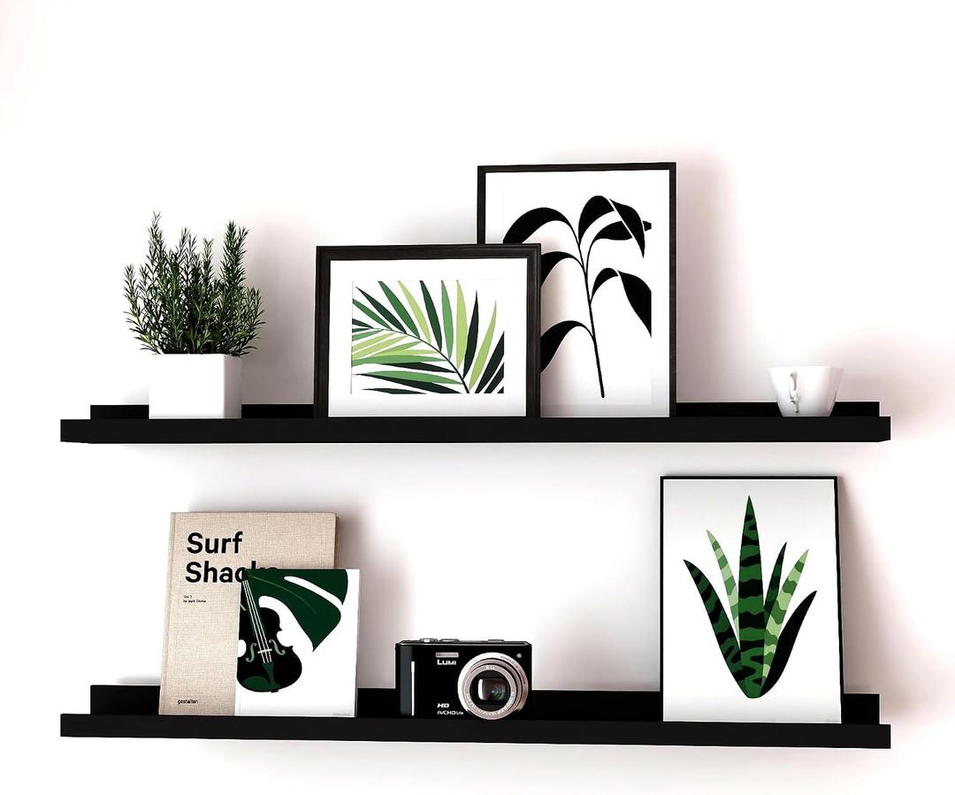 Long Floating Shelves for Wall Decor, Long Wall Mounted Storage Shelf for Bedroom, Living Room, Bathroom, Kitchen, Nursery, Display Picture Ledge Shelf with Lip Set of 2-36 Inches, Black, 35.4in